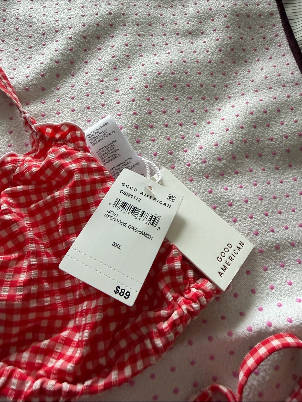 NWT SET - (READ DESCRIPTION) Good American red Gingham Triangle Tie-Side Bikini - Picture 7 of 8